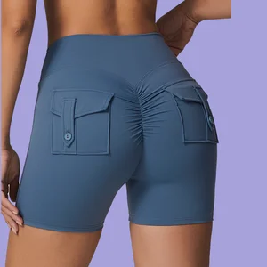 High Quality Ladies Sports Jogger Shorts Nude Feel Peach Buttocks with High Stretch Butt Lifting Feature Pocket Solid Pattern