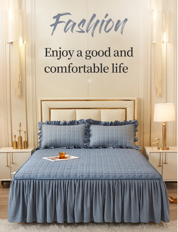 2023 Fashion Clip Cotton Simple Princess Fitted Sheet Custom Bed Skirt