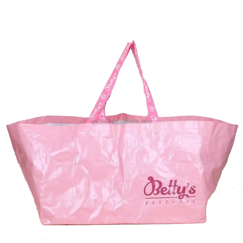 Double Handles Large Sizes Laminated Pp Pink Woven Tote Bag Woven Tote Shopping Bag Custom