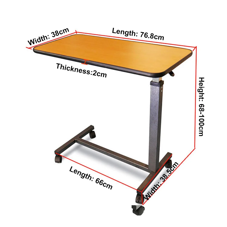 CE ISO Certified Height-Adjustable Folding Abs Hospital Overbed Table With Wheels Cheap Steel Frame for Dining by Patients' Bed