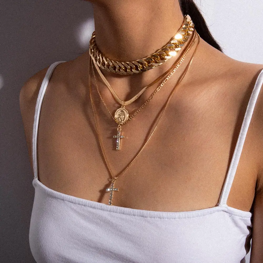 KMVEXO Punk Metal Multi layer Thick Chain Choker Necklace For