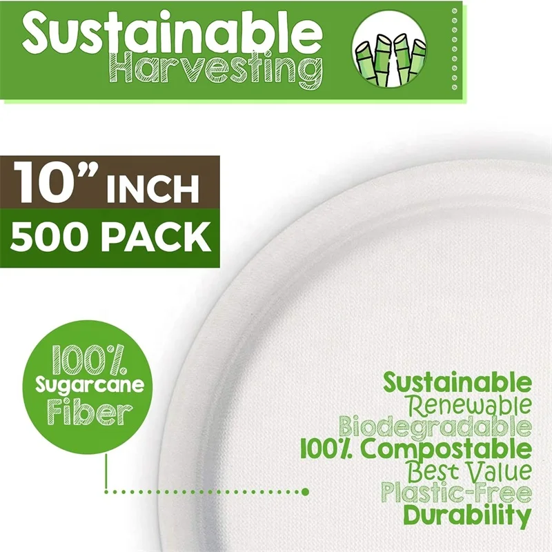 Best House 7" Extra Strong Disposable Bagasse Plates Eco Friendly Biodegradable & Compostable Dinner Party Plates, Made Of Sugarcane Fiber, Perfect For Everyday USE Picnics BBQs Work (Pack Of 150 - View #10