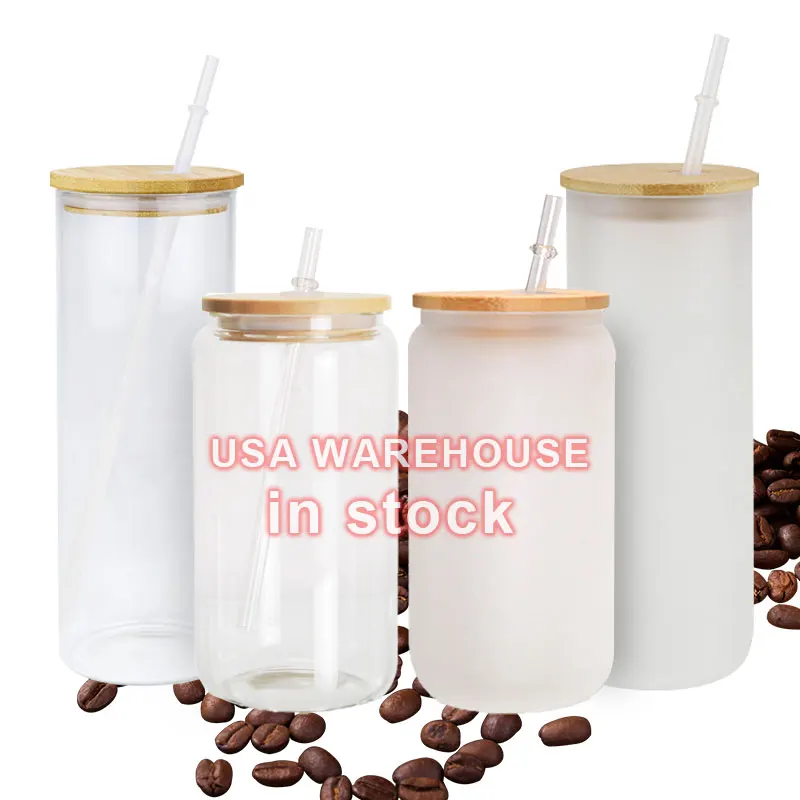 Top Seller Stocked 12oz 16oz 25oz Clear Frosted Soda Pop Shaped Sublimation Beer Glass Can Bottle with Straw Bamboo Lid