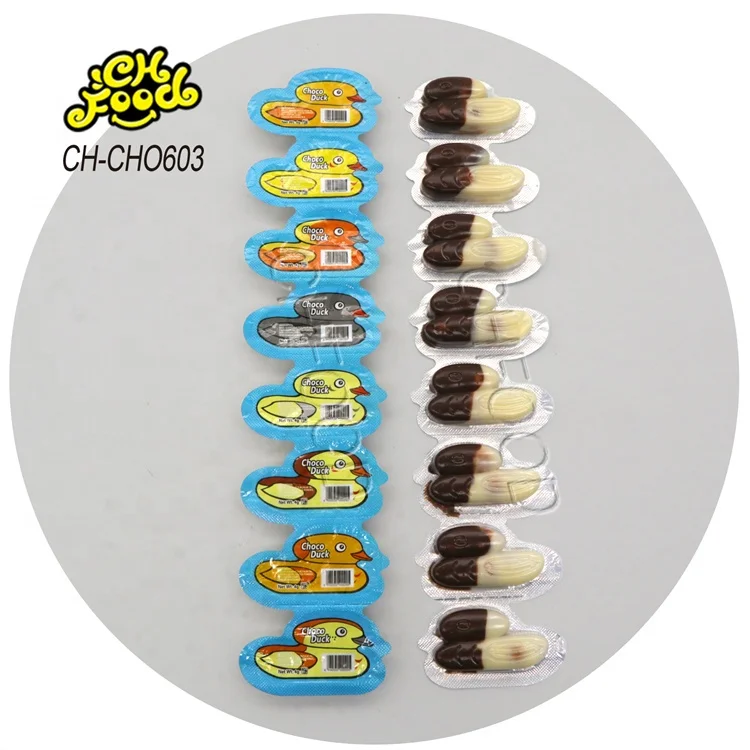 Wholesale and Custom Cheap Snack Food Chocolate Biscuits Cartoon Duck Shape Candy Toy for Kids