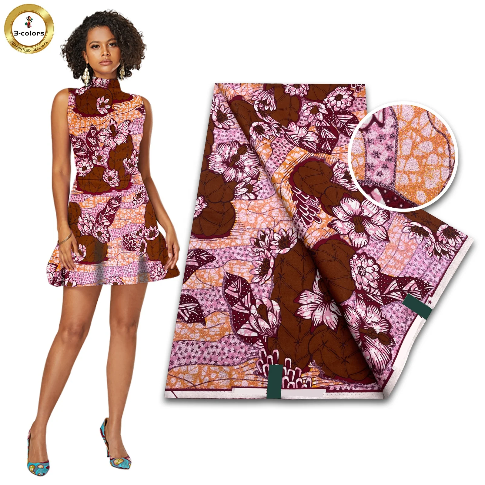 2023 Gold Veritable Wax Ankara African Block Wax Prints Fabric 100% Cotton Nigeria Wrapper Printed Pattern
