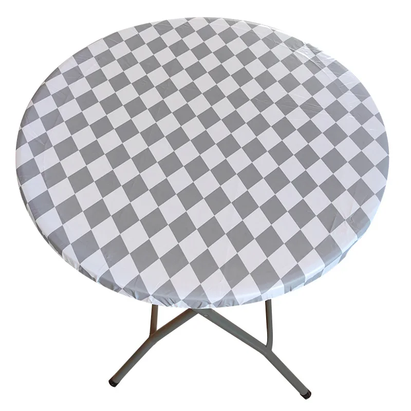 Round Fitted Vinyl Tablecloth with Elastic Edge 100% Waterproof Wipe Clean Christmas PVC Table Cloth Decorative Table Cover