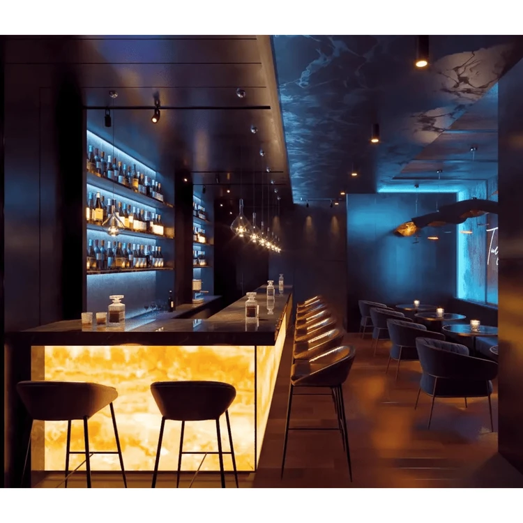 Luxury Design Sintered Stone Bar Table Top Translucent Stone LED Bar Counter Decoration for DJ Club