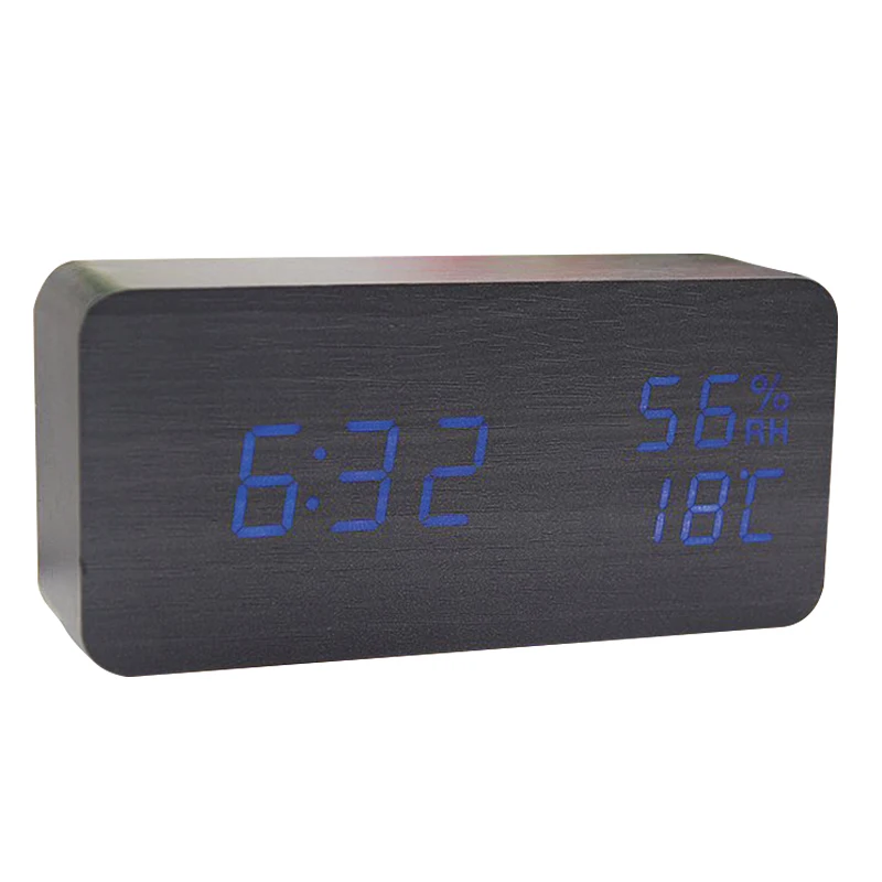Top Sales Table Date Alarm Clock Wooden Alarm Clock Led Temperature Wooden Led Clock