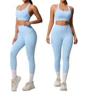 High Quality Bra Sports Beauty Back and Pocket Yoga Pants Three Piece Set Running Fitness Yoga Set Women