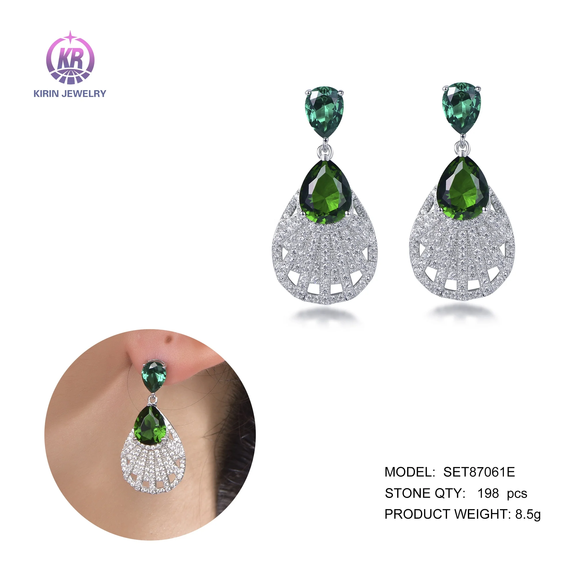 aretes 925 Sterling Silver earrings pear emerald pendant earrings 5a cz diamond dangle drop earrings