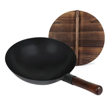 Chef Quality Full Seasoned Non Stick Non Coating Carbon Steel Wok Pan, Traditional Chinese Japanese Stir Fry Wok Pan