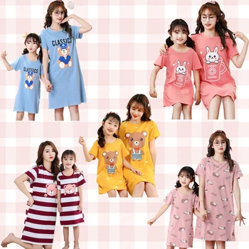 Hot Sale Summer New Designed Baby Girl Kids Children Sleepwear Dress Pajamas Parent-child Outfit Wholesale Cute Pattern Print