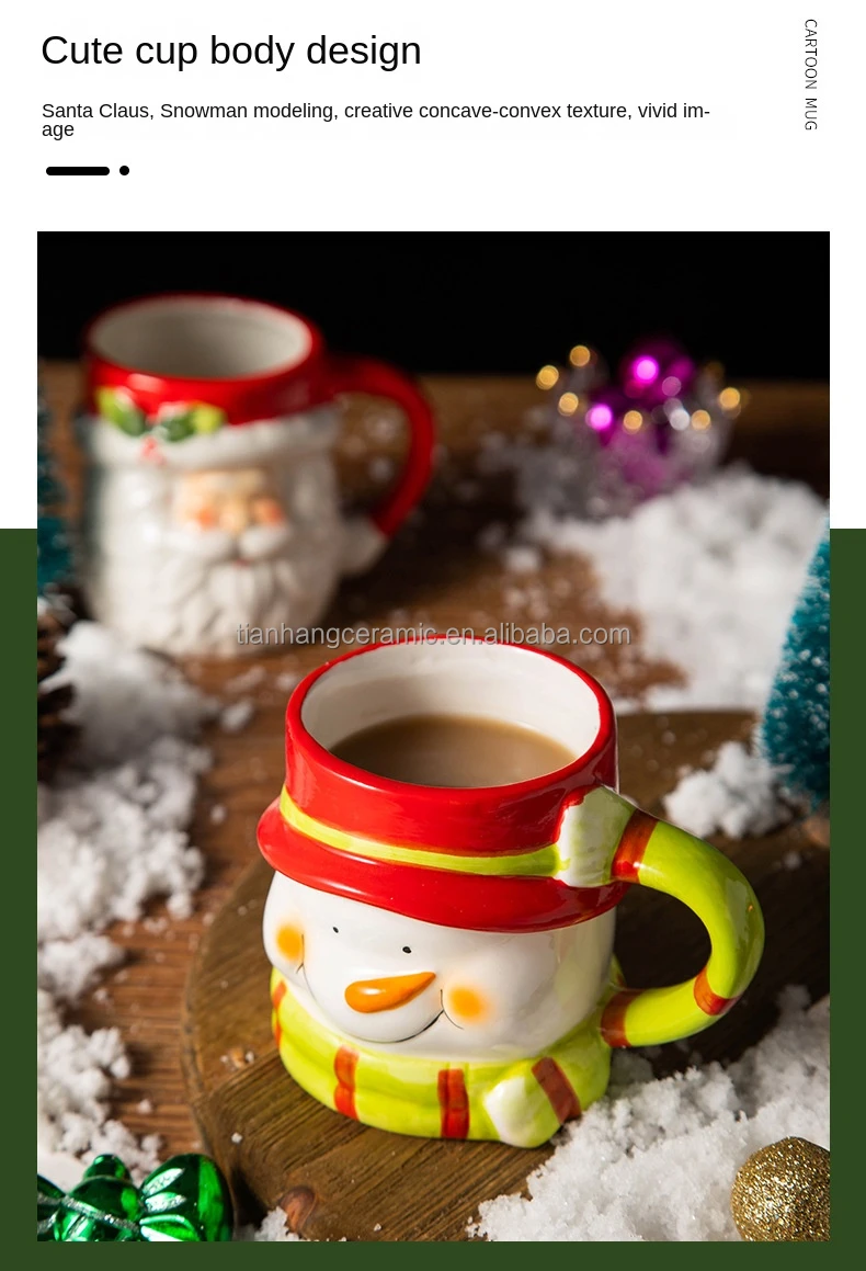 Sublimation custom logo print 14oz Father Christmas cartoon white coffee cups ceramic mug with handle .jpg