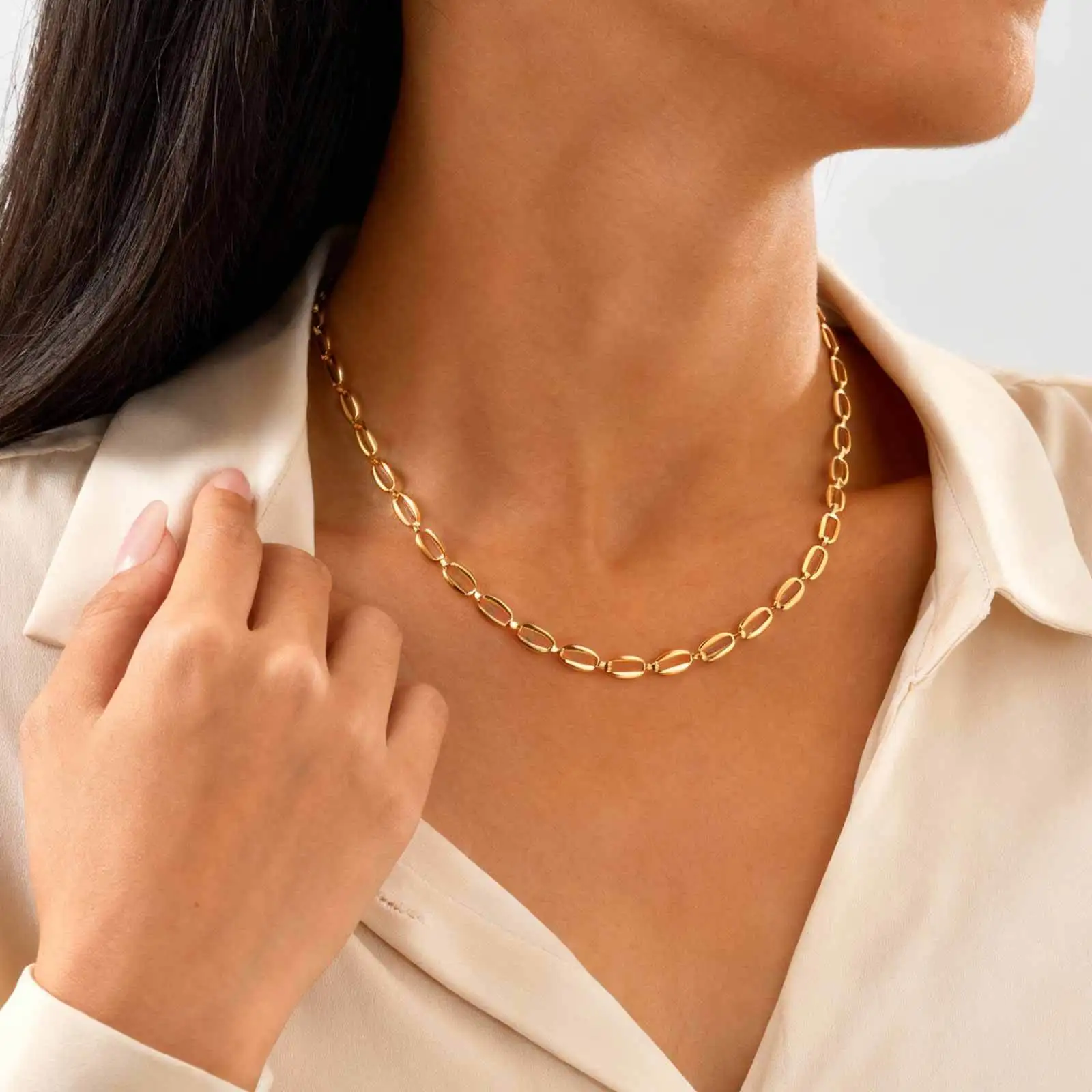 Gold Tone Stainless Steel Minimalist Necklace