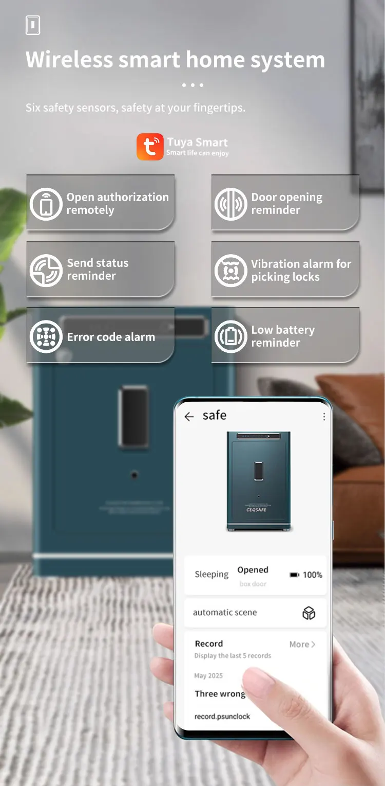 CEQSAFE Large Digital Safe Box Smart TUYA APP WIFI Anti-Theft Secret Safe With Combination Lock Key Remote Opening Safe Box factory