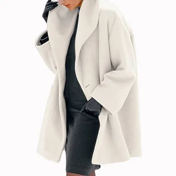 Women's winter jacket casual fashion large size solid color shawl collar woolen coat