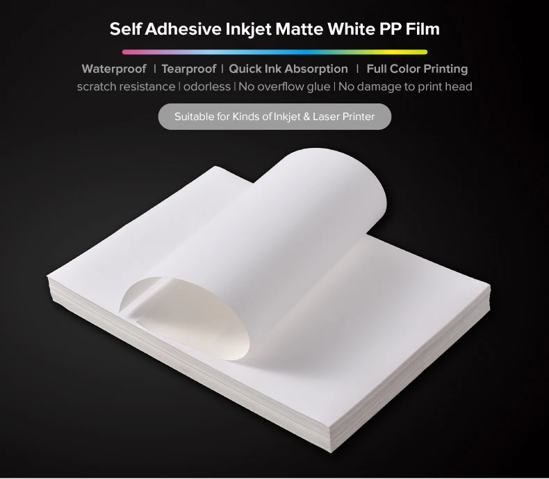 Printable Full Color A4 Blank Waterproof Self Adhesive Glossy / Matte