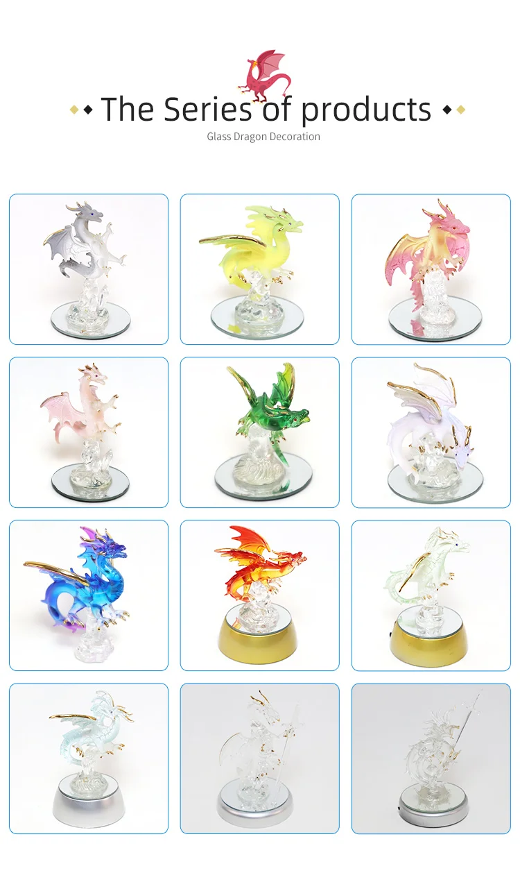 Hand blown blue spun glass dragon classic figurines with stand handmade Chinese Dragon Miniature animal art for sale supplier