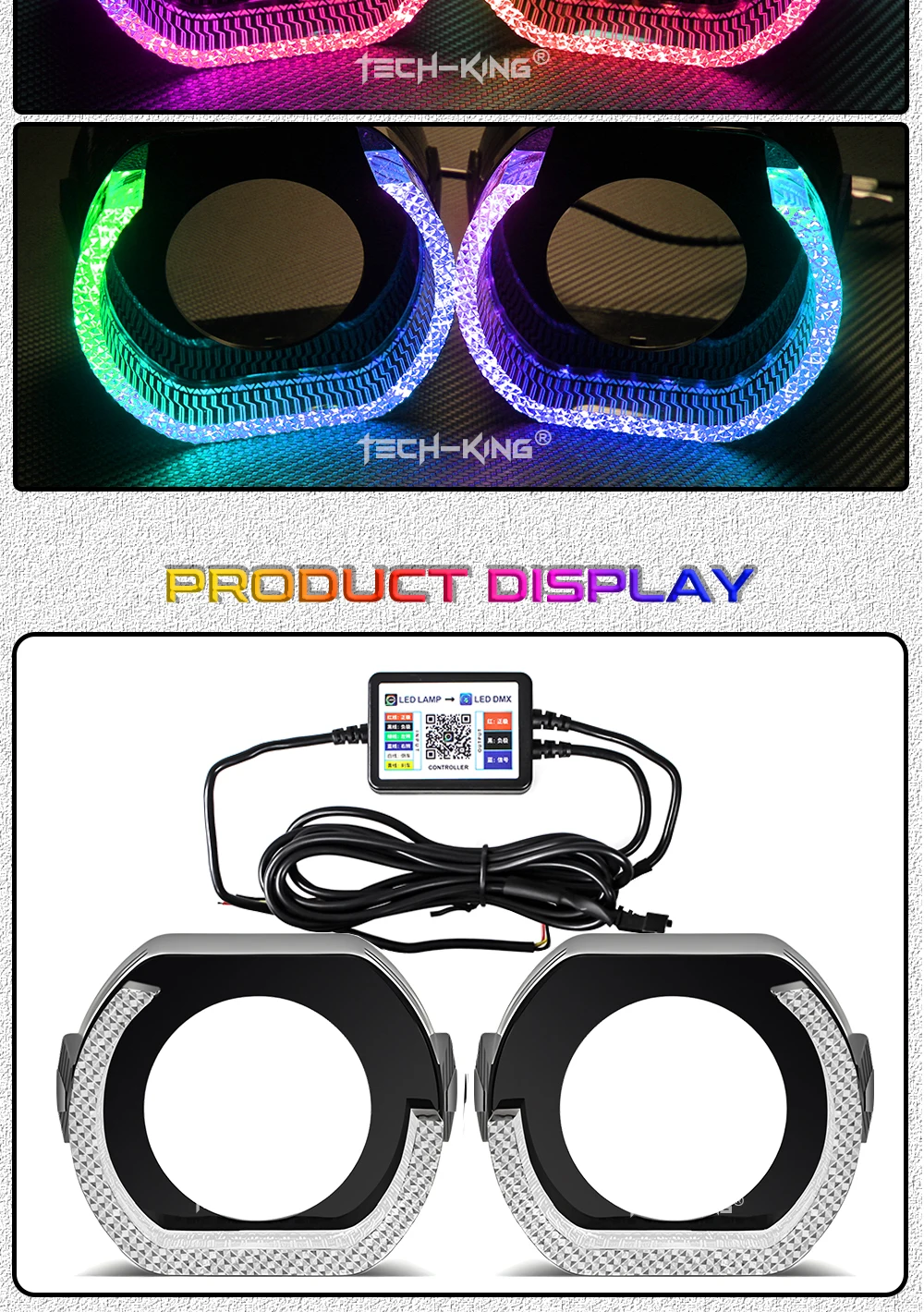 TECH-KING Hot Sale 5D LED 2.5/3.0inch Angel Eyes RGB App Control Decorative Auto Accessory with Angel Eye Daytime Running Lights