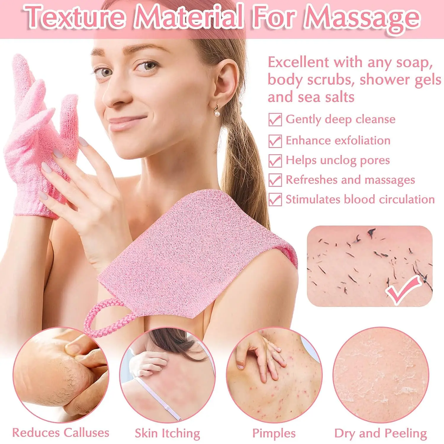 Exfoliating Shower Bath Gloves Back Scrubber Set For Body,Face,Shower