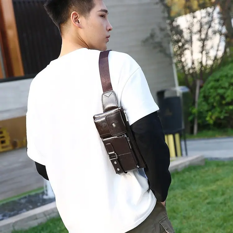Wholesale Luxury Brand Waist Bag for Men Leather Chest Bag Male