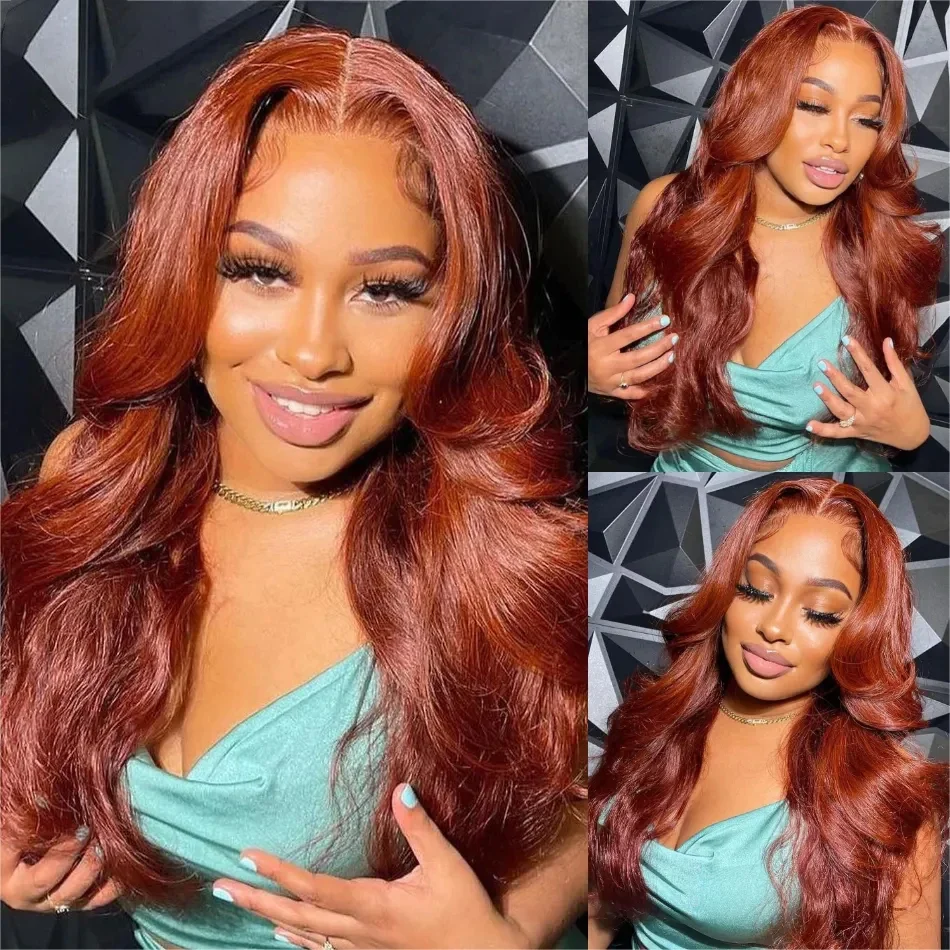 Rötlich Braune Body Wave Echthaar Lace Front Perücke Glueless_voghion.com