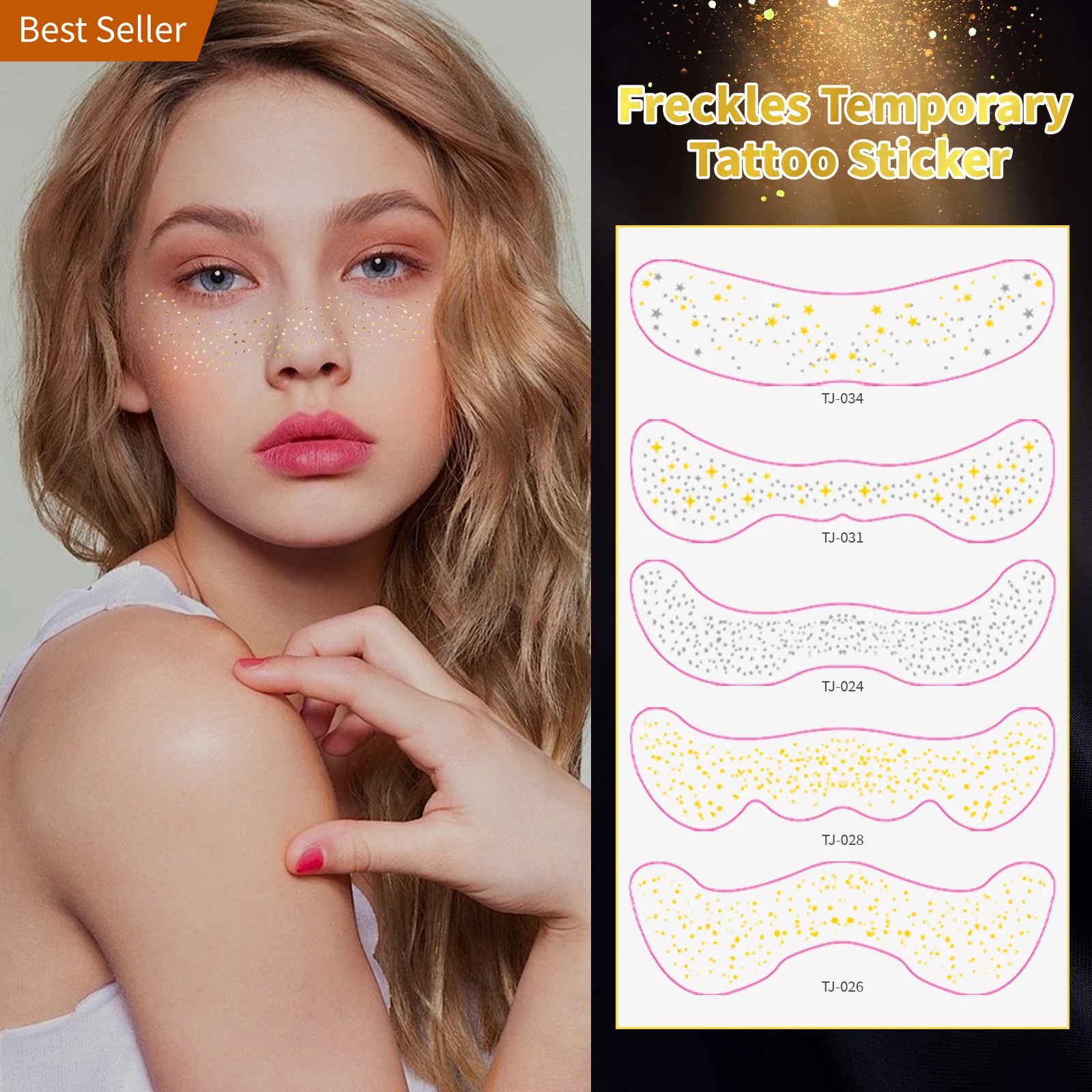 Custom Temporary Face Tattoo Sticker Waterproof Silver Gold Star Butterfly Sprinkles Glitter Freckles Lasting Patches