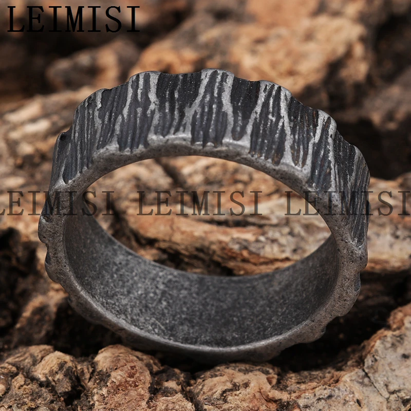Mens Stainless Steel Special Texture Pattern Silver Dark Retro HipHop Punk Biker Band Ring