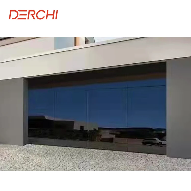 DERCHI 9x8 9x7 16x7 Modern Sectional Overhead Full View Aluminum Tempered Glass Panel Garage Door Price Plexiglass Garage Door
