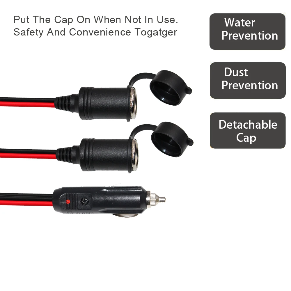 6Ft 2 Ways Car Cigarette Lighter Splitter Female Socket Power Plug 12V 24V Car Charger Adapter Extension Cable