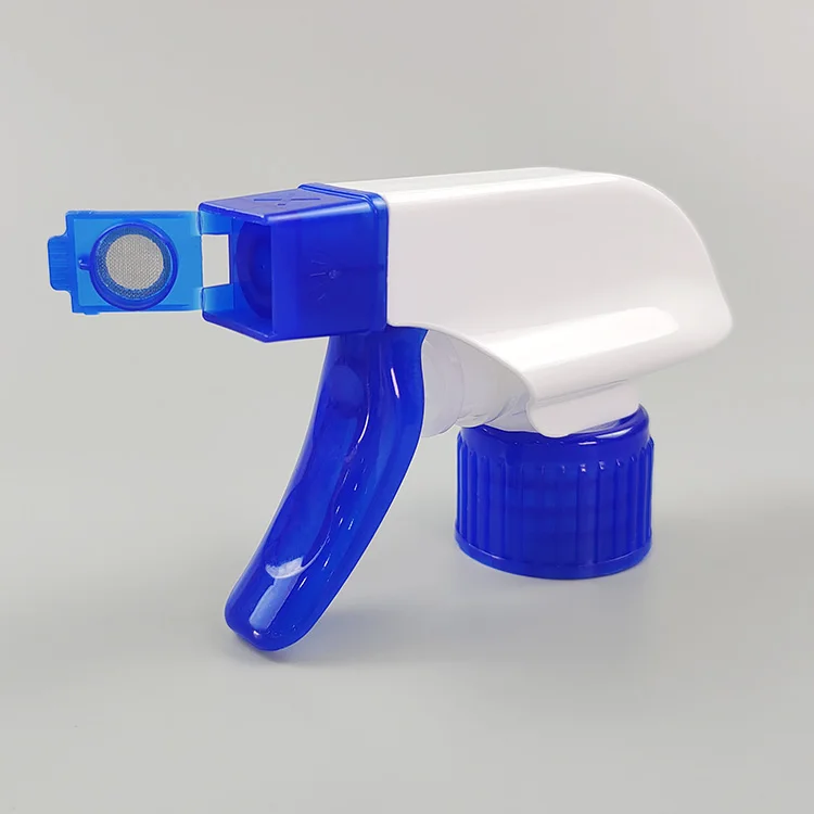 28/410 All Plastic Trigger Sprayer in White&Transparent Blue Color with Mesh Foam Nozzle Chemical Resistant Foam Trigger Sprayer details