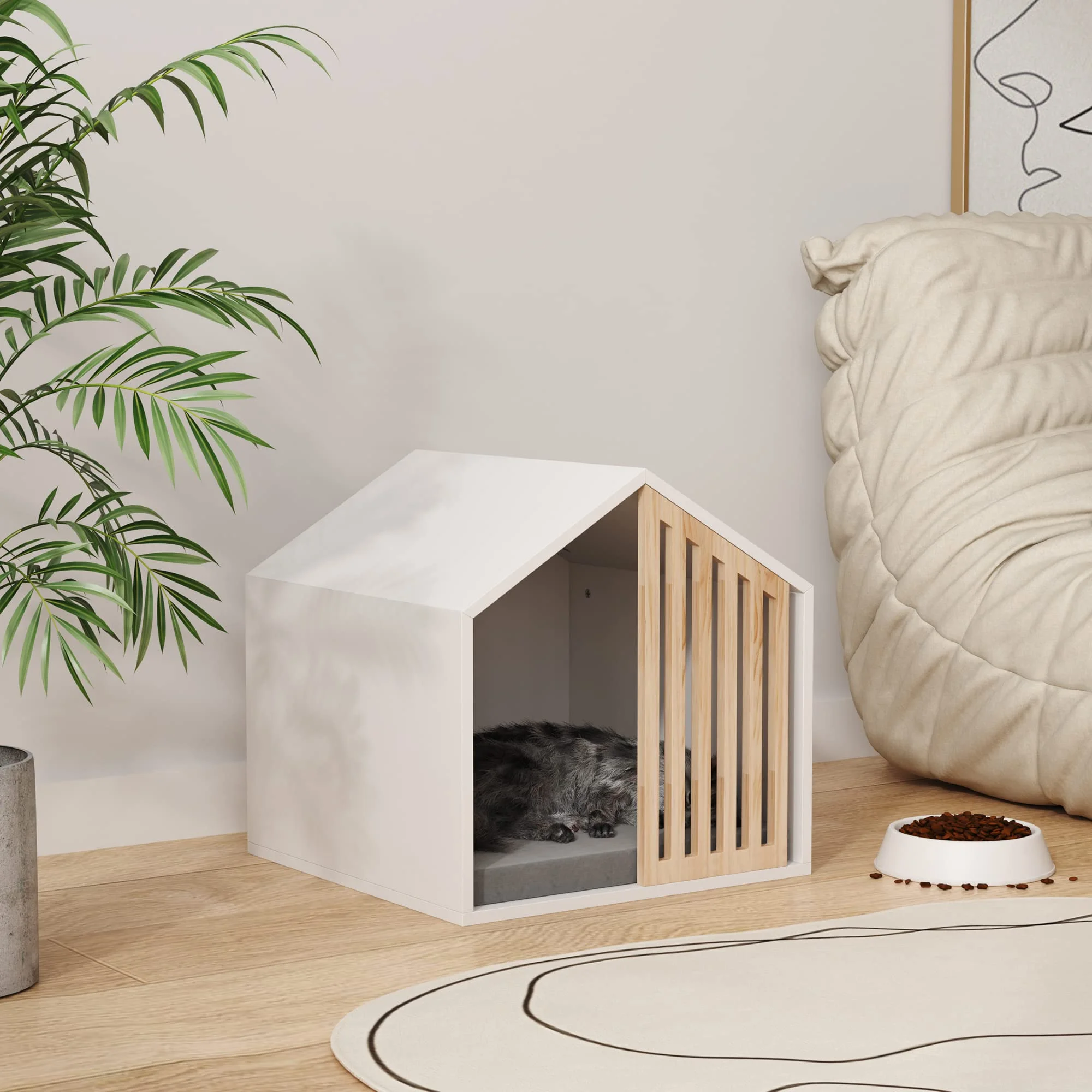 Wooden Dog House With Cushion,Modern Pet Furnitures Cat Enclosure And