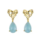 RINNTIN GME05 925 Sterling Silver Pear Shape Earrings Handmade Genuine Natural Aquamarine Gemstone Jewelry Earring for Women