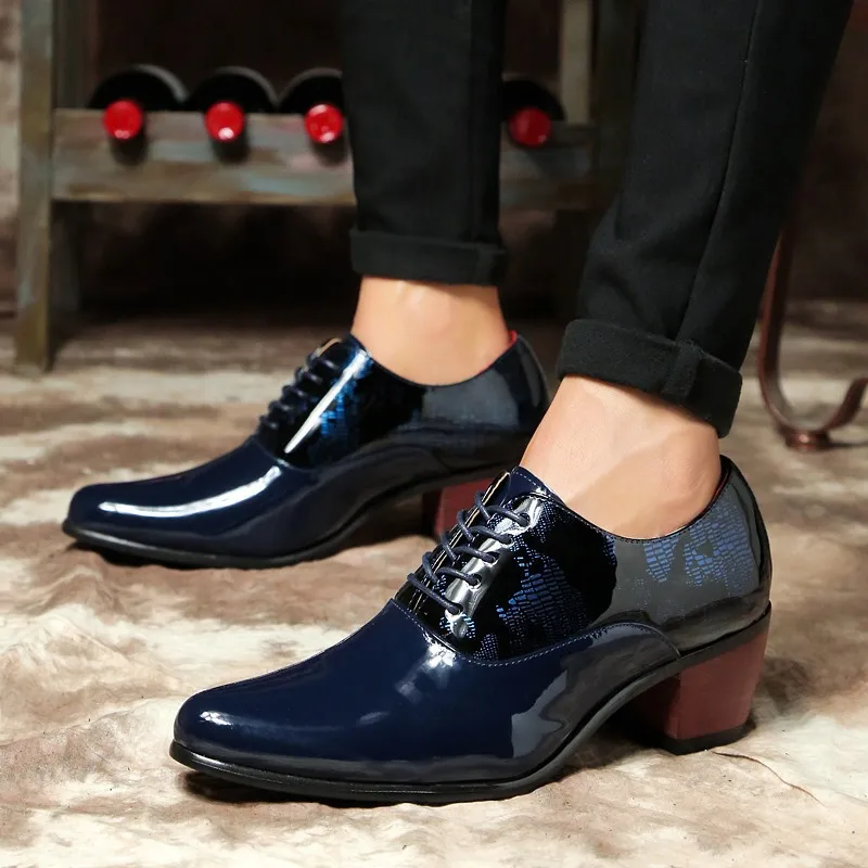 High Heel Men Leather Shoes Fashion Pointed Toe Casual Shoes Men Formal  Wedding Shoes