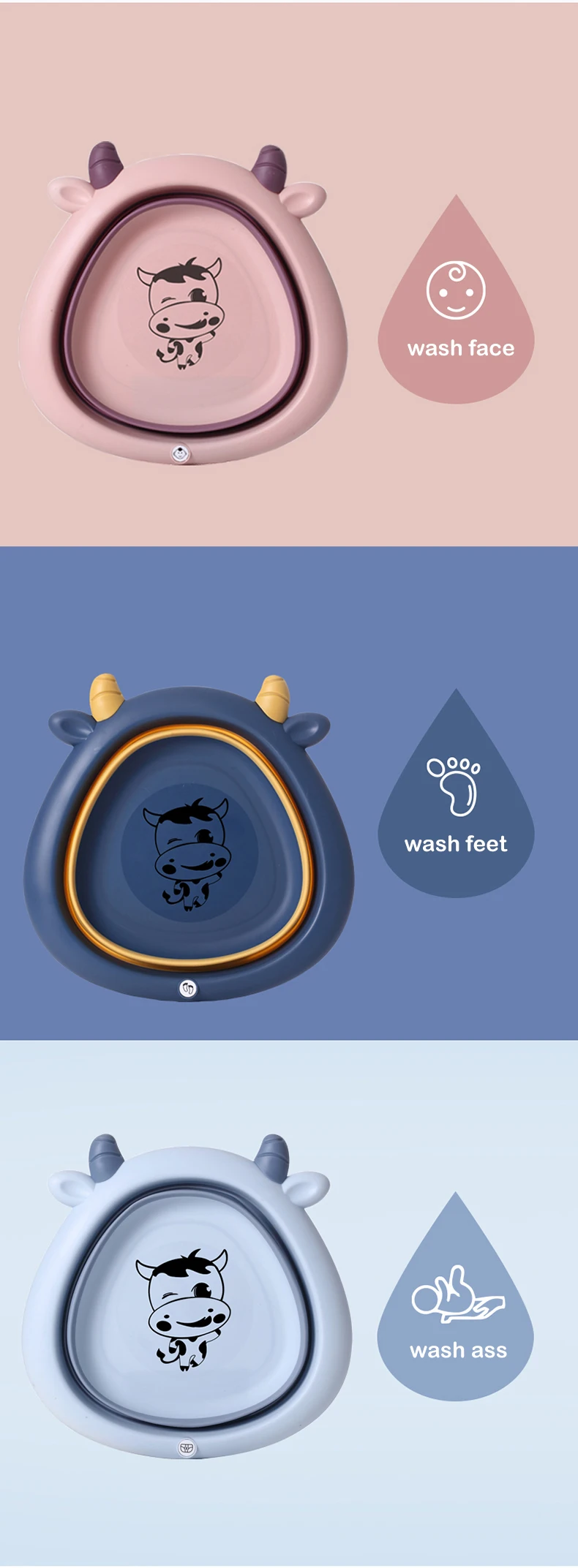 Best Sale Factory Foldable Bathing Basins Cow Shaped Baby Plastic