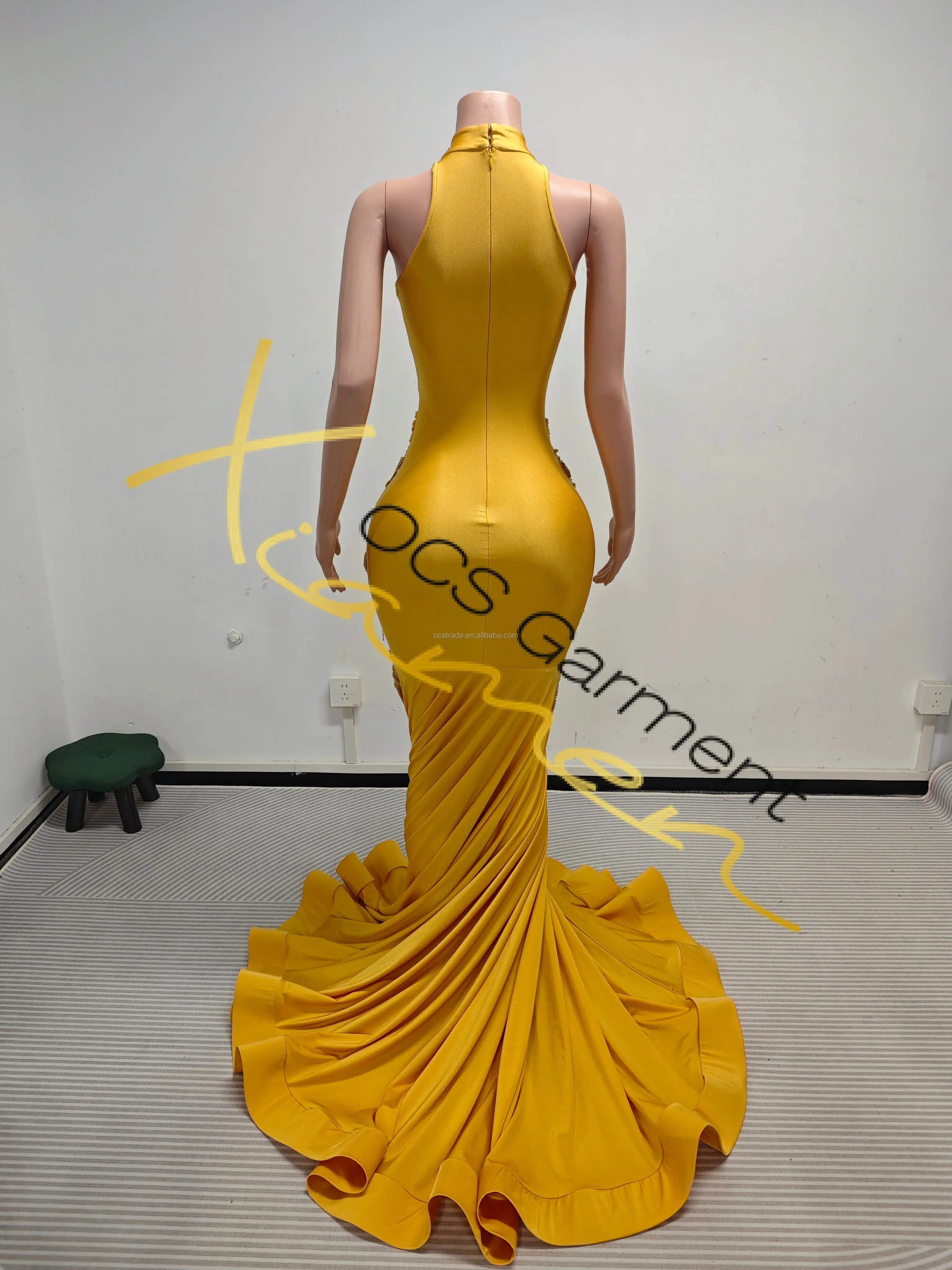 Ocstrade Bling V Need 3D Flower Applique Gold Rhinestone Dress Luxury  Mermaid Ball Gown Plus Size Long Prom Dresses Elegant 2025