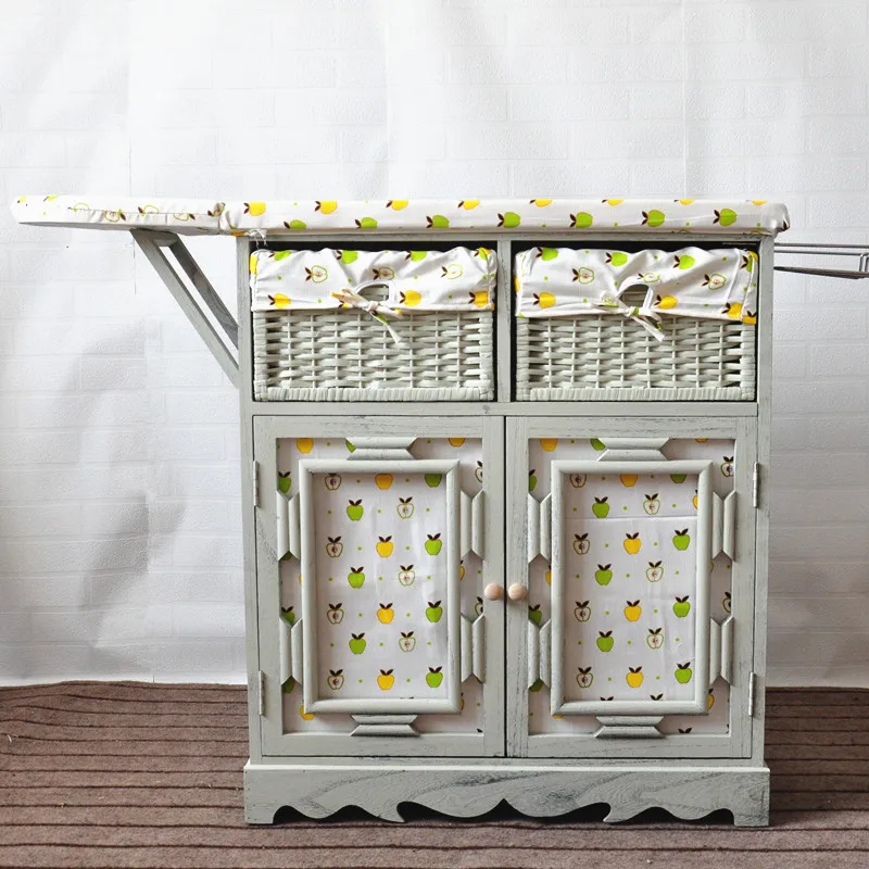 Solid Wood Ironing Board Clothes Factory Furniture Ironing Cabinet Drawer Wicker Iron Chest