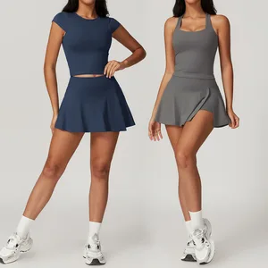 GYM Fitness Slim Sport Wear Women Top Vest Elegant Yoga Golf Skirt for Women Tennis Skirt Set