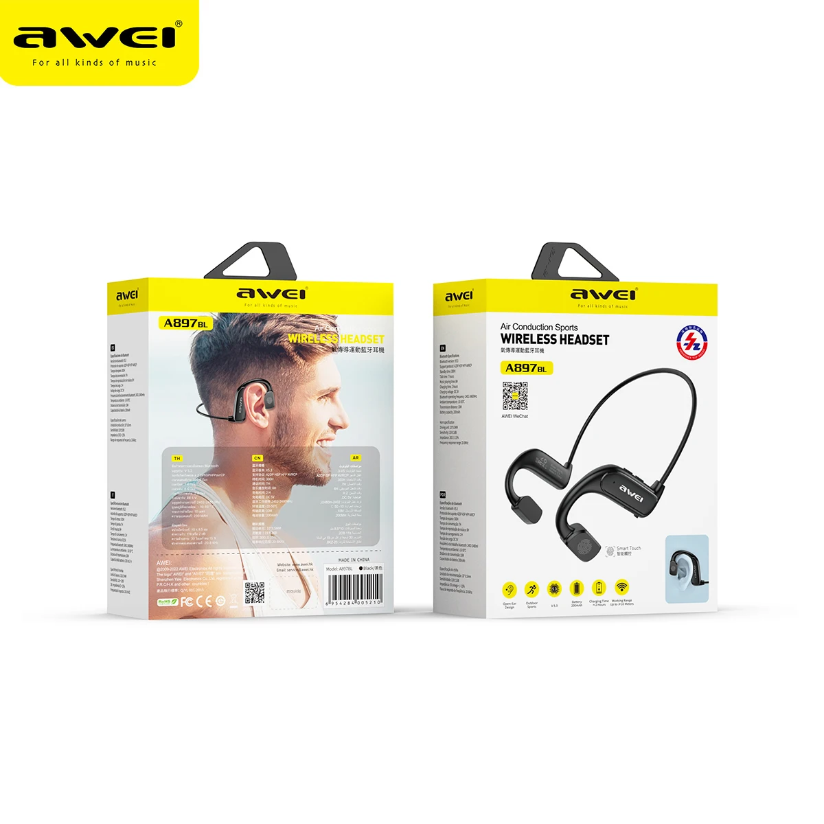 A897BL Wireless Air Conduction Open Earhook Sports Headsets HiFi Earbuds Earphones