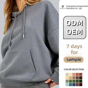 ODM Winter Hooded Women's Fleece Lined Oversized Drop Shoulder Long Sleeve Embroidery & Print Custom Pullover Hoodie