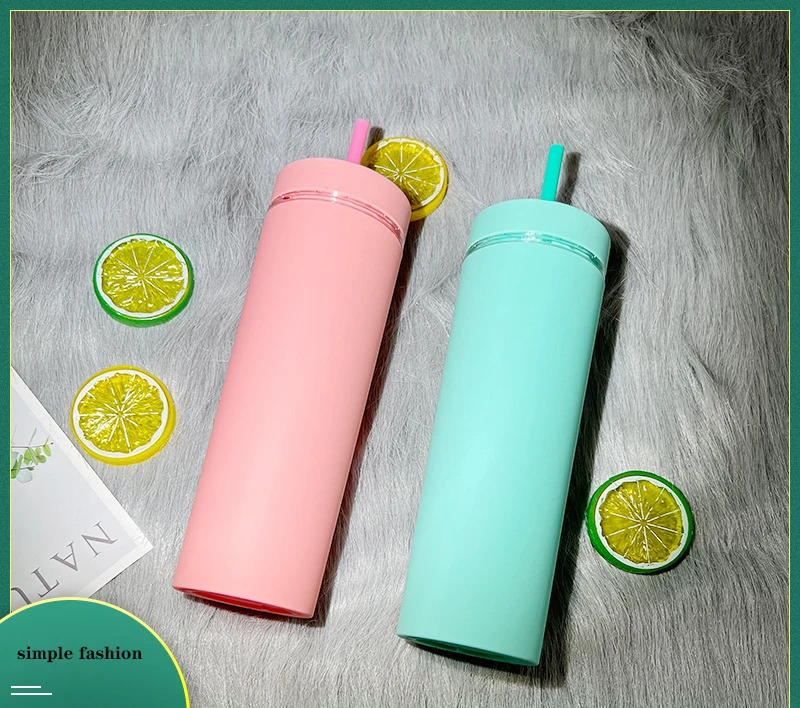 Custom Double Walled 16oz Skinny Tumbler Bulk Wholesale Colored Acrylic  Skinny Matte Tumbler Plastic Tumbler With Lids and Straw