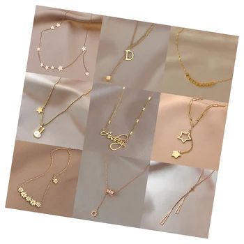 Fashion Design Gold Plated 316L Stainless Steel Dangle Necklaces Non-fading Letter Butterfly Pendant Clavicle Necklace