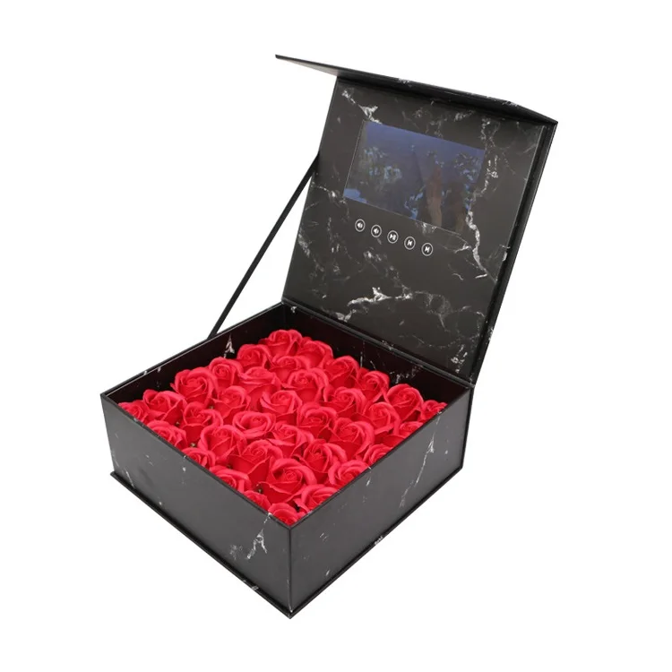 Custom luxury brochure packaging 7 inch paper screen video display lcd flower gift box