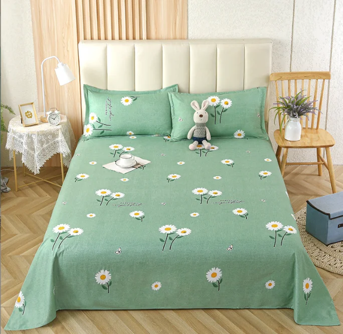 Country Club Floral & Leaves Pattern Washed Cotton Polyester Flat Bed Sheets Set Wholesale 4 Pcs Single Double Size Bed Sheet