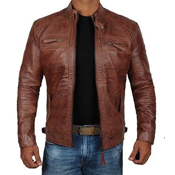 Hot Sale Casual Fashion Men's Leather Jacket For Biker Distressed ...