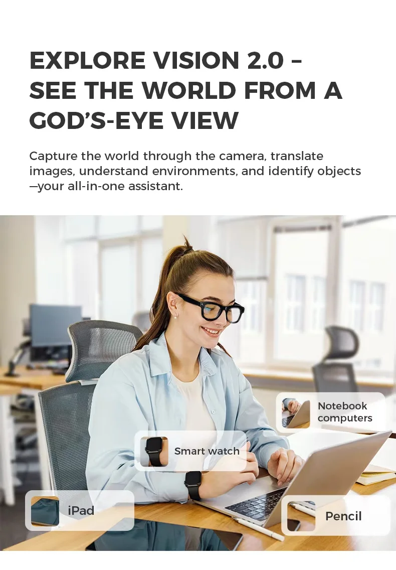 product new arrival men and womens smart for bluetooth glasses with 4k pixel video shooting ar ai translation enc calling music-6