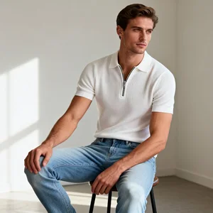 OEM ODM Luxury Muscle Fit Organic Cotton 1/4 Zip Daily Wedding Polo Shirts Business Poloshirts Premium Knit Polo for Men