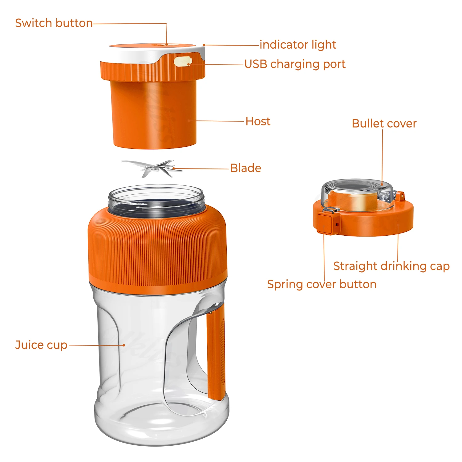 Portable Blender Bottle 70W Powerful Fresh Juice Blender 1000ML 2 In 1  Accompanying Cup Orange Juicer Mixers