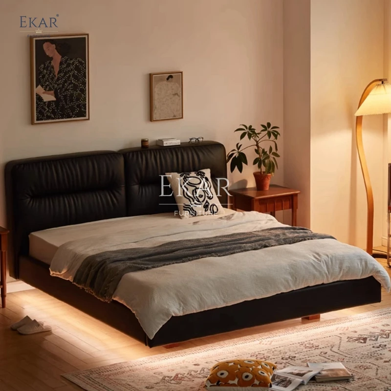 product new design ekar nappa leather and pine slats bedroom bed-59