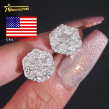 USA Warehouse Shipping Iced Out Screw Back Round Diamond 925 Silver 13mm Hip Hop Jewelry VVS Moissanite Cluster Stud Earrings